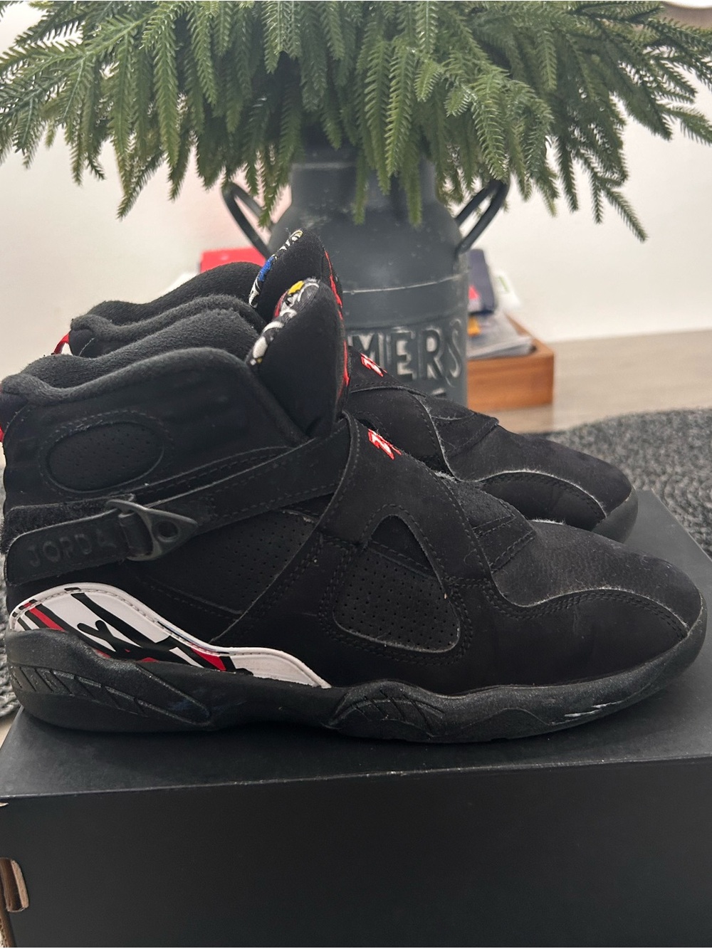 Jordan Kids Black High-Top Sneakers with Red and White Details